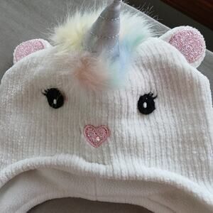 Baby Unicorn Beanie white soft chenille fleece lining size small 12-24 mo